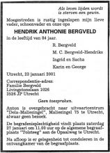 2001 Overlijden Hendrik Anthonie Bergveld [1916 - 2001]  